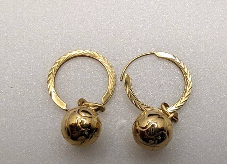9ct Yellow Gold Football Drop Dangle Earrings 32.9mm Drop Length