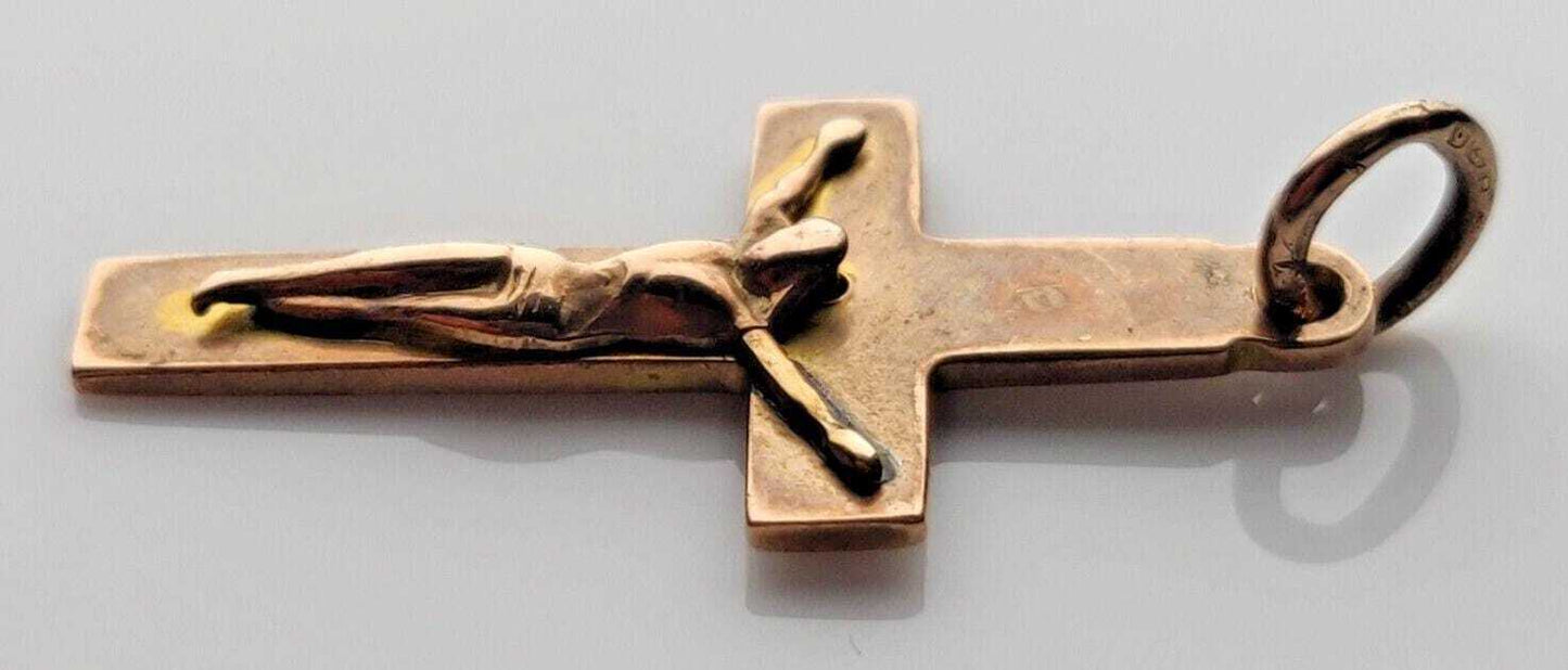 9ct Rose Gold Crucifix Cross Pendant Diamond Raised Design Hallmarked