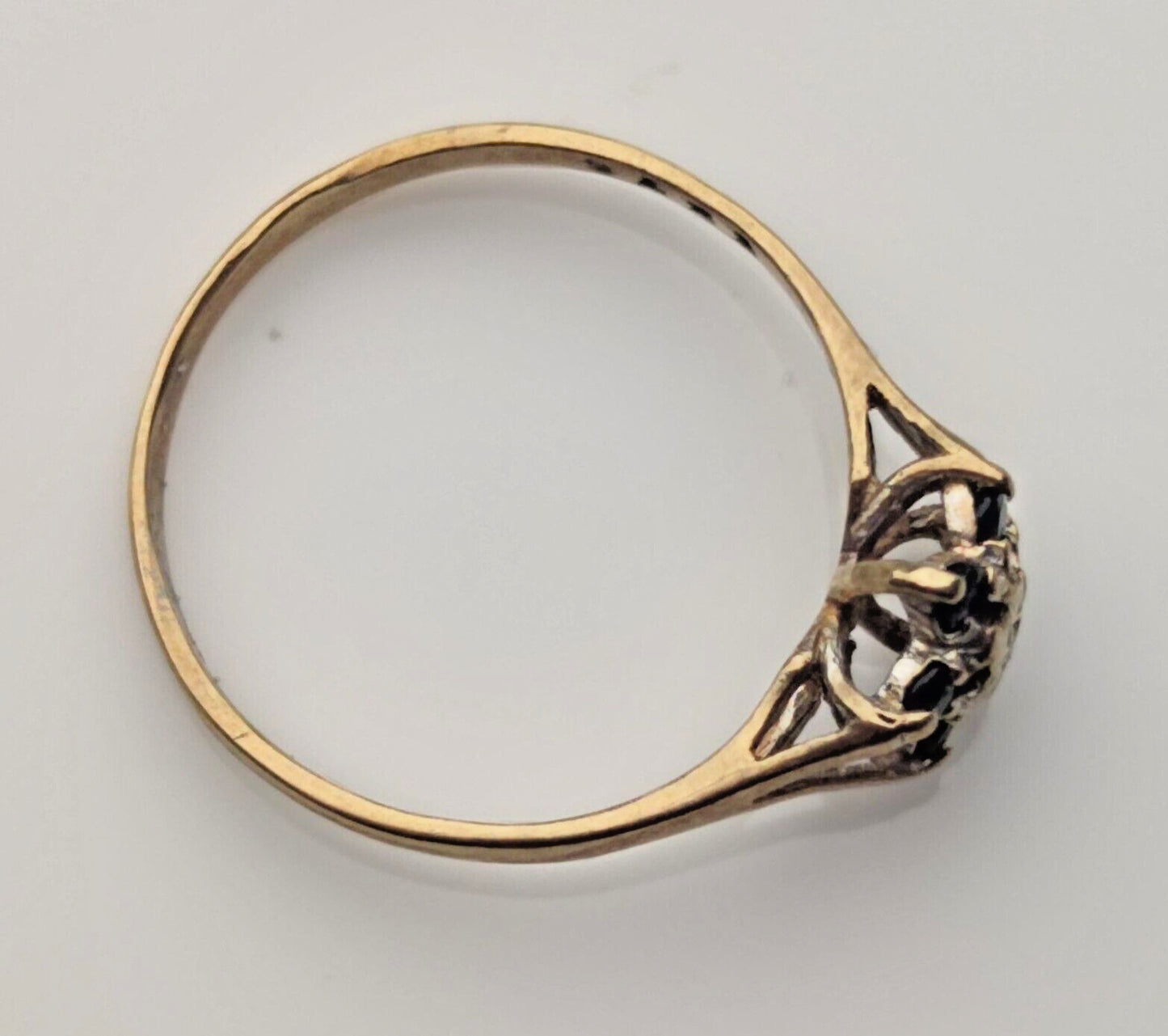 9ct Yellow Gold Ring UK Ring Size P Blue Sapphire and Diamonds