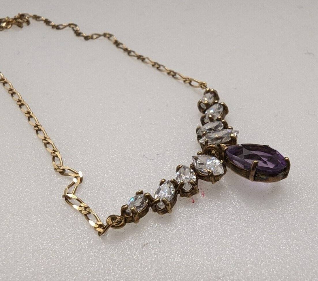 9ct Yellow Gold Necklace Amethyst Drop Pendant 23cm Long