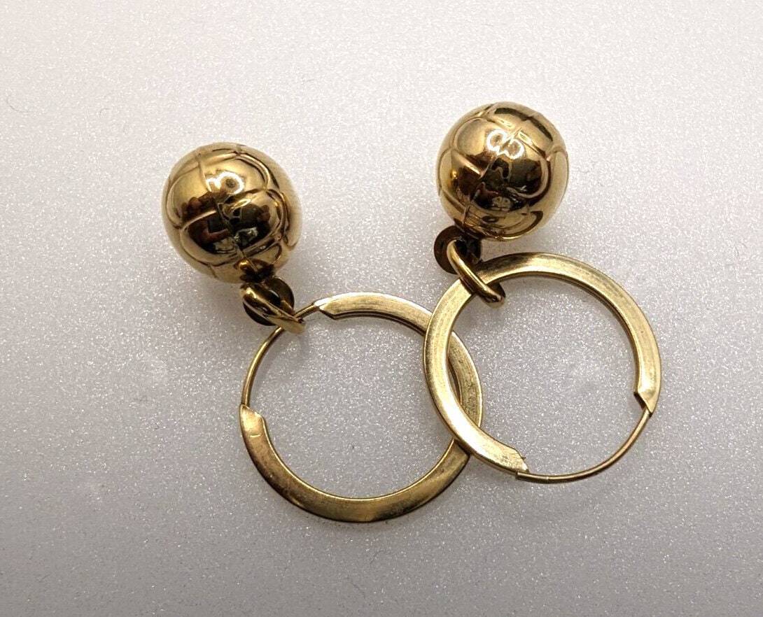 9ct Yellow Gold Football Drop Dangle Earrings 32.9mm Drop Length