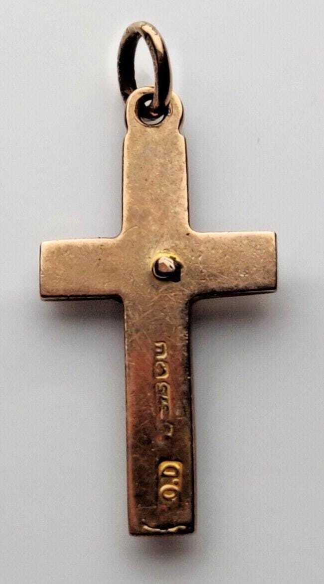 9ct Rose Gold Crucifix Cross Pendant Diamond Raised Design Hallmarked