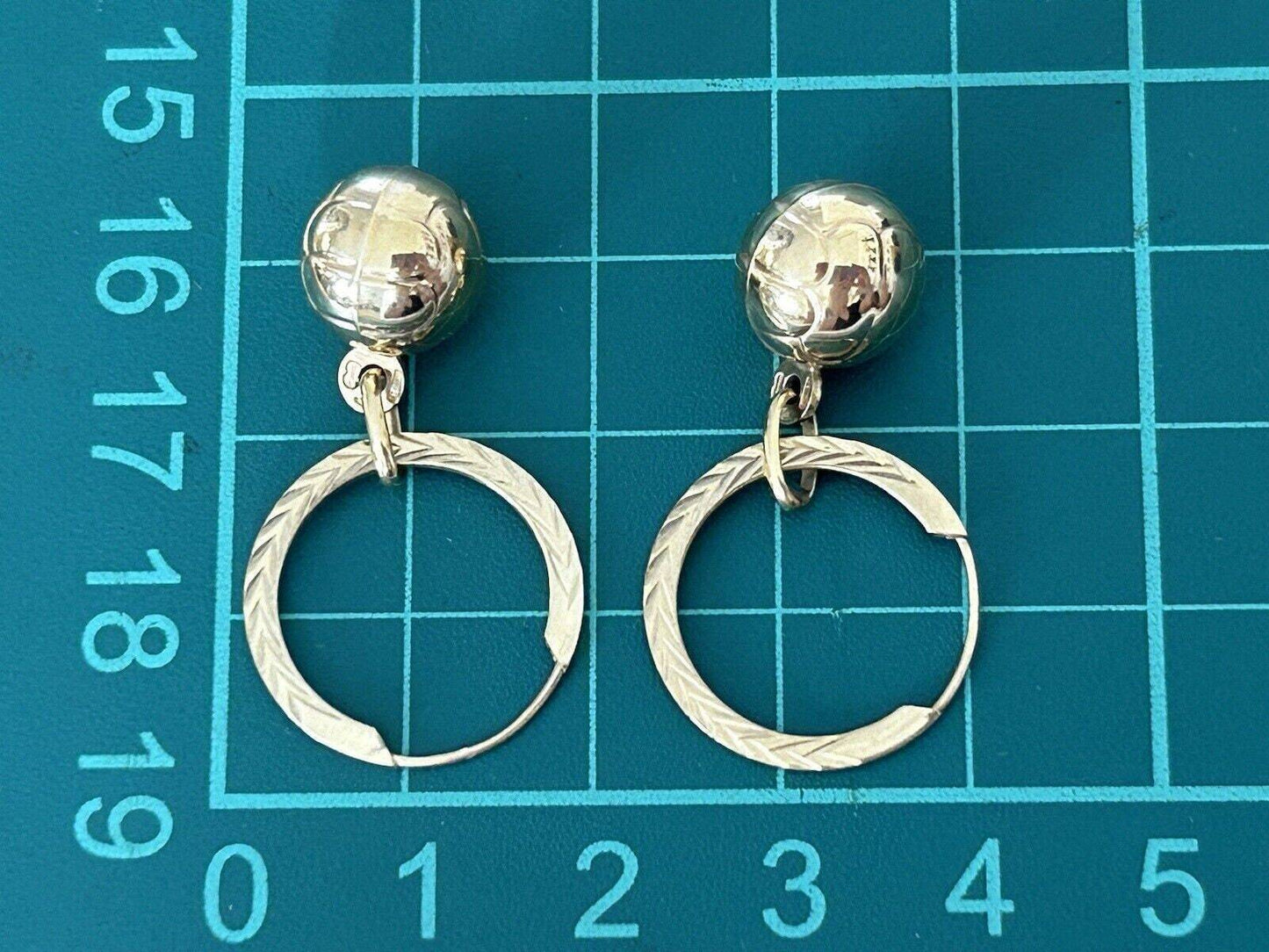 9ct Yellow Gold Football Drop Dangle Earrings 32.9mm Drop Length
