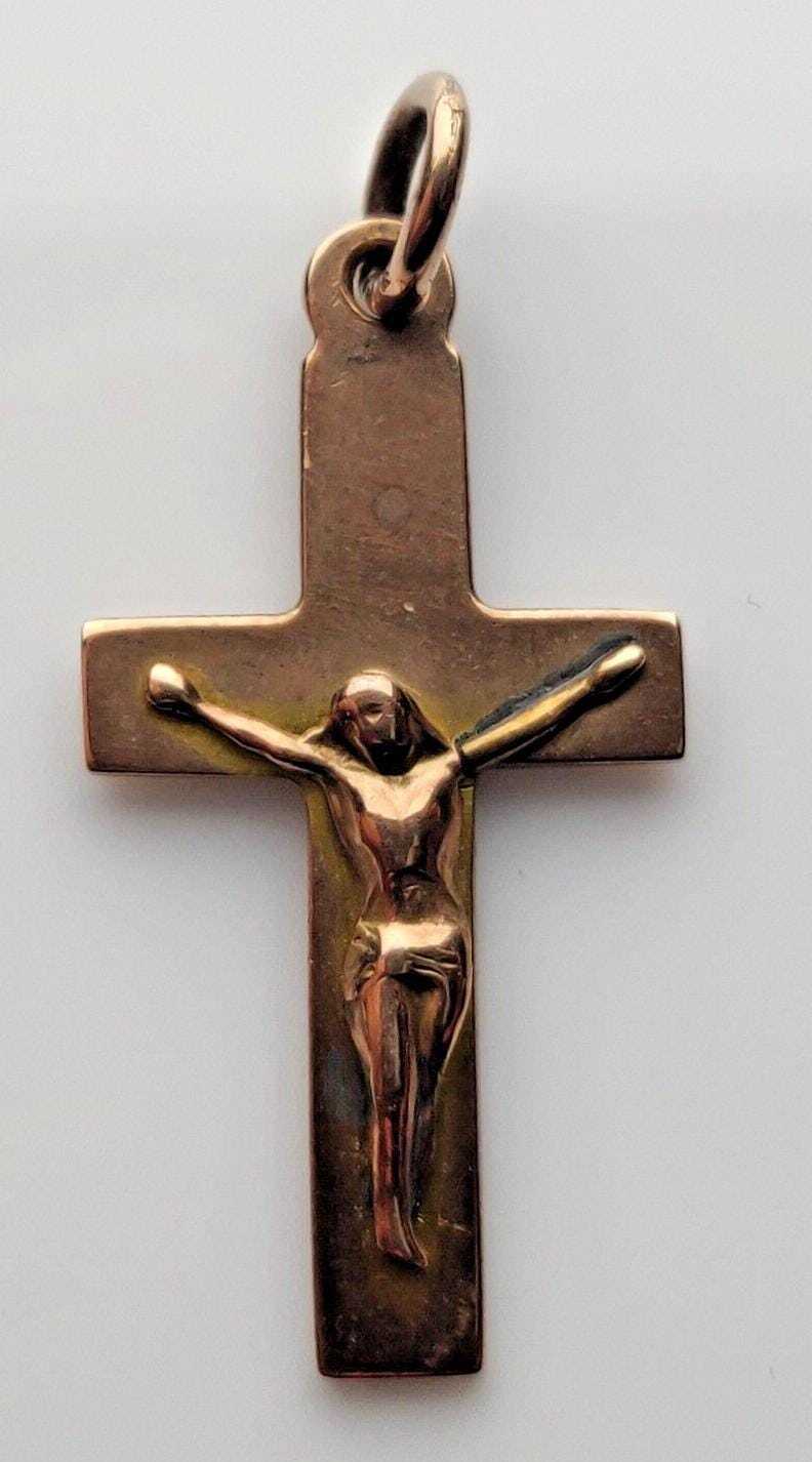 9ct Rose Gold Crucifix Cross Pendant Diamond Raised Design Hallmarked
