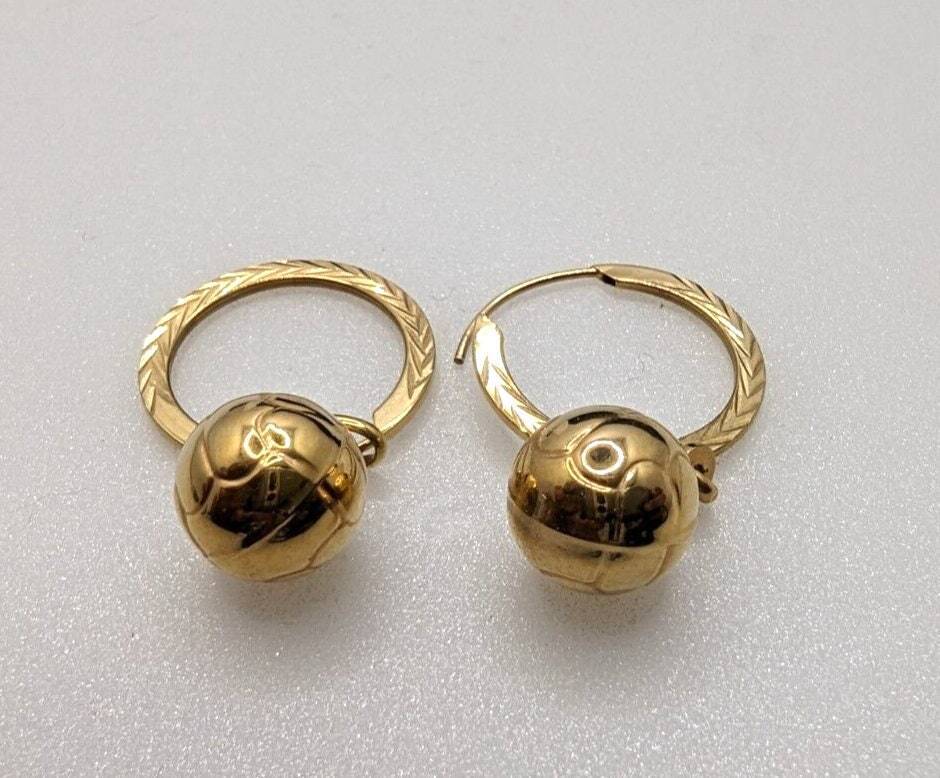 9ct Yellow Gold Football Drop Dangle Earrings 32.9mm Drop Length