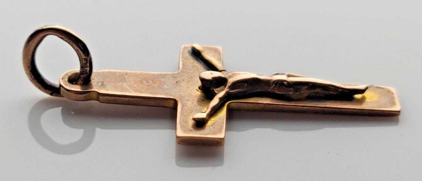 9ct Rose Gold Crucifix Cross Pendant Diamond Raised Design Hallmarked