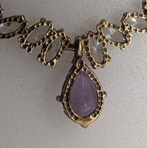 9ct Yellow Gold Necklace Amethyst Drop Pendant 23cm Long