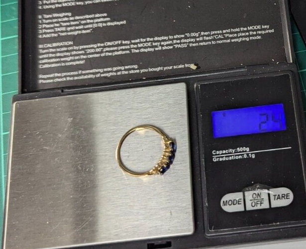 9ct Yellow Gold Ring Blue Nilamani and Diamonds Ring Size R 1/2 with Certificate