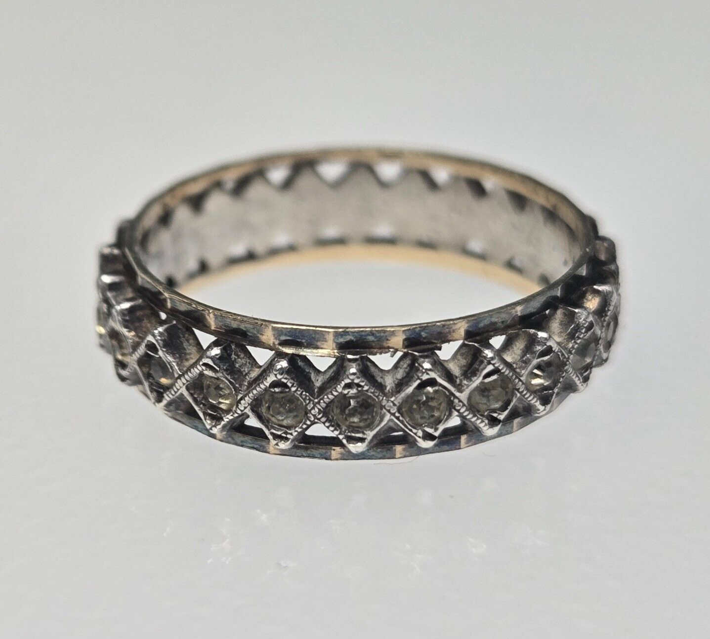 9ct Yellow Gold and Silver Full Eternity Ring Cubic Zirconia Stones Ring Size P