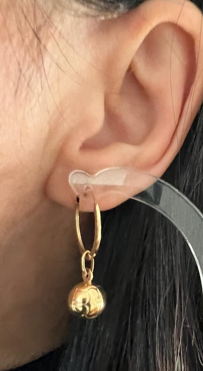 9ct Yellow Gold Football Drop Dangle Earrings 32.9mm Drop Length