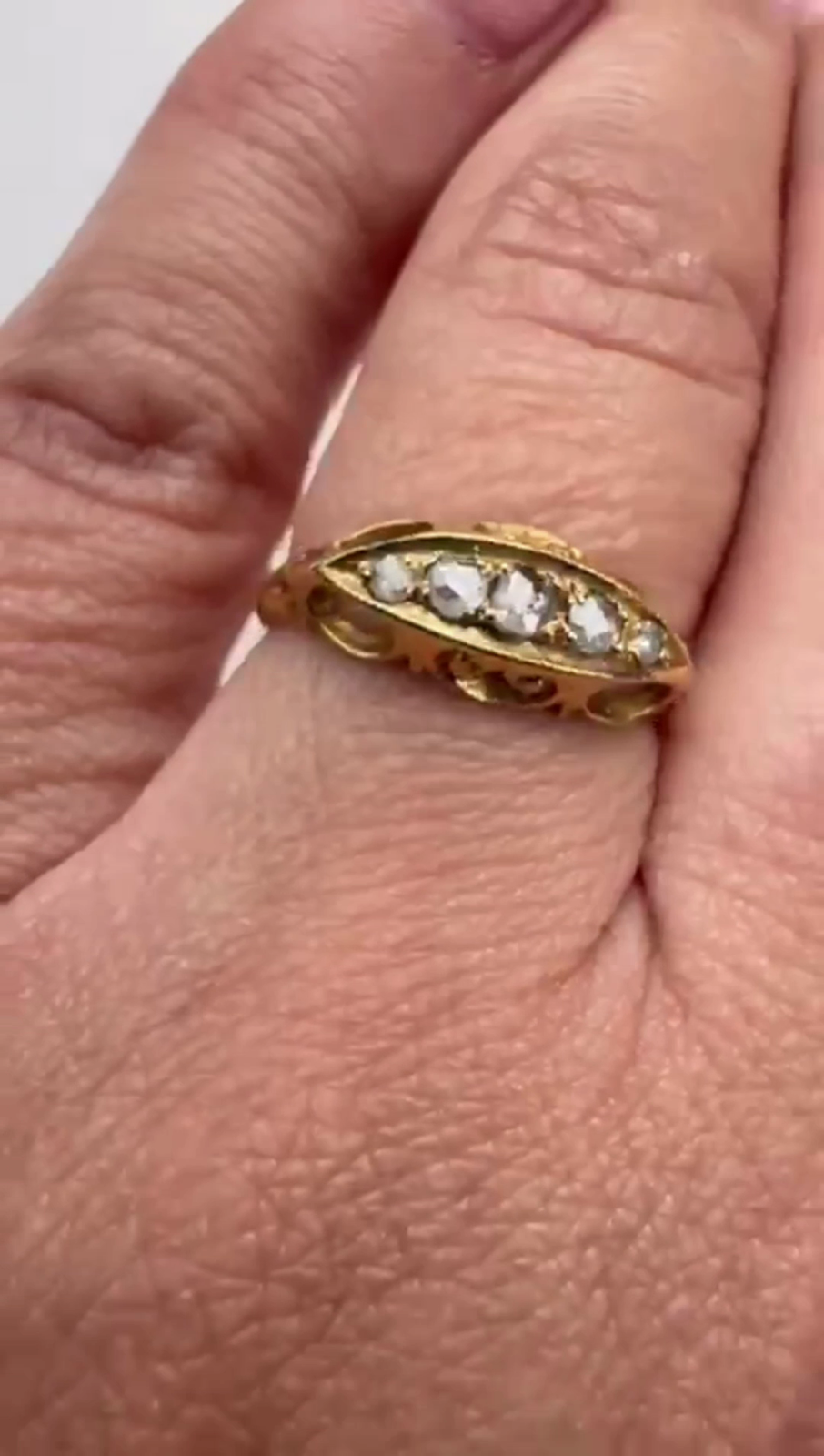 18ct Gold Georgian Ring Round Diamonds Bezels Setting UK Ring Size P
