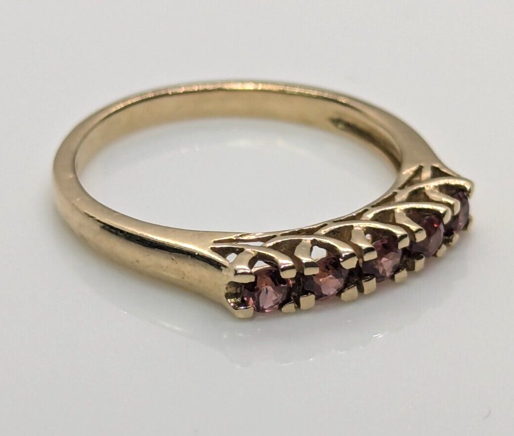 9ct Yellow Gold Ring Half Eternity Pink Cubic Zirconia Ring Size N