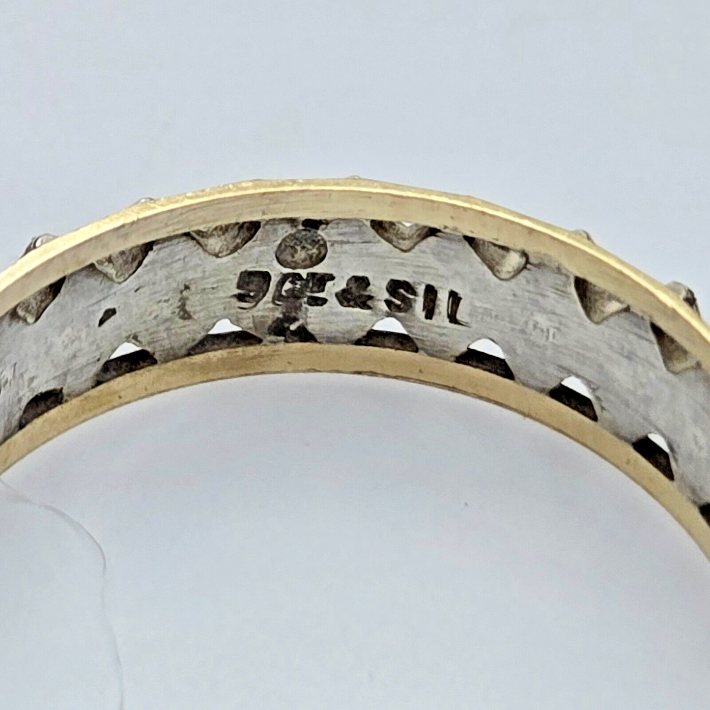 9ct Yellow Gold and Silver Full Eternity Ring Cubic Zirconia Stones Ring Size P