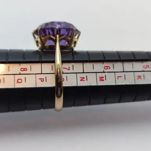 9ct Yellow Gold Ring Purple Round-Cut Alexandrite Prong Gemstone Ring Size O