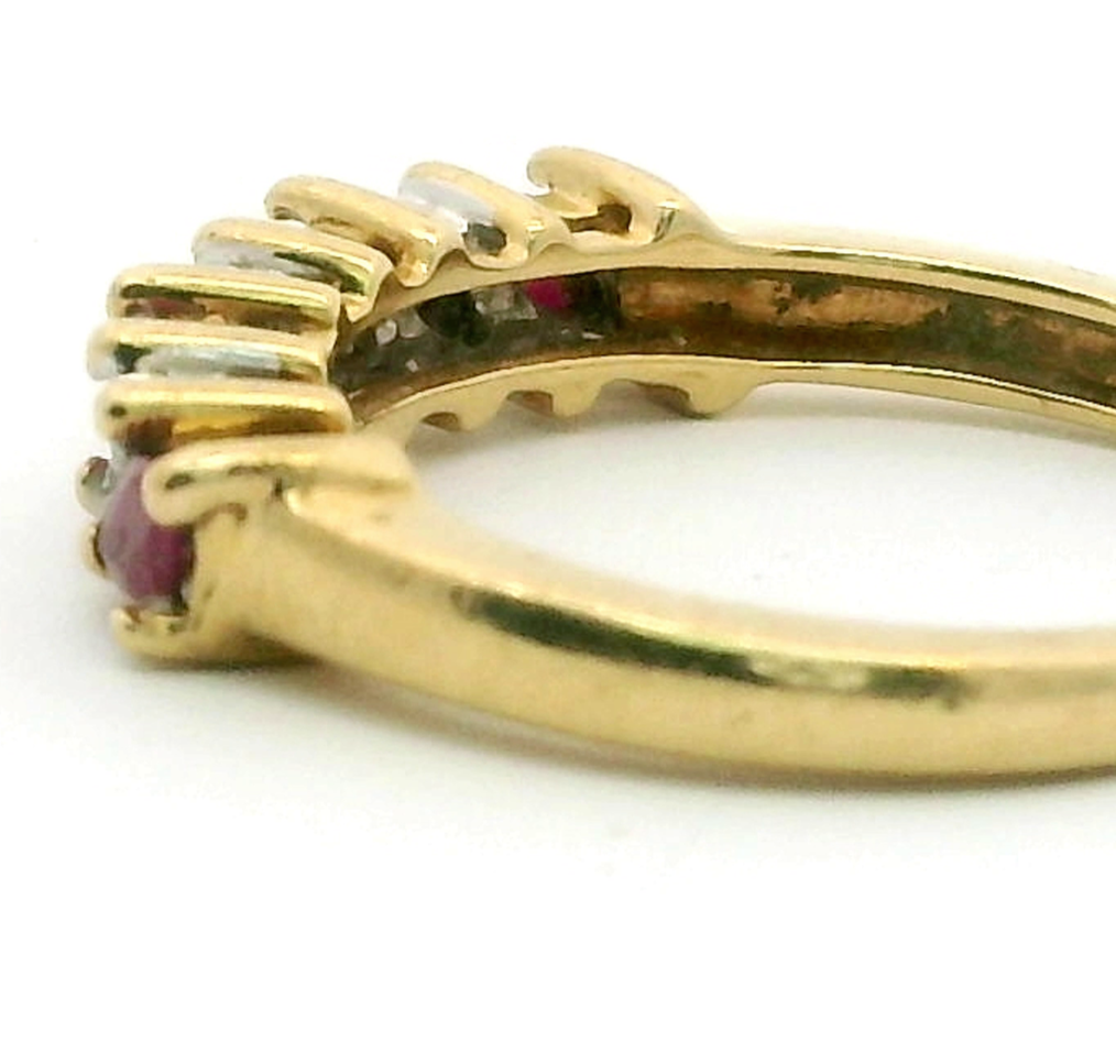 9ct Yellow Gold Red Ruby and Diamonds Prong Setting Hallmarked Ring Size L 1/2