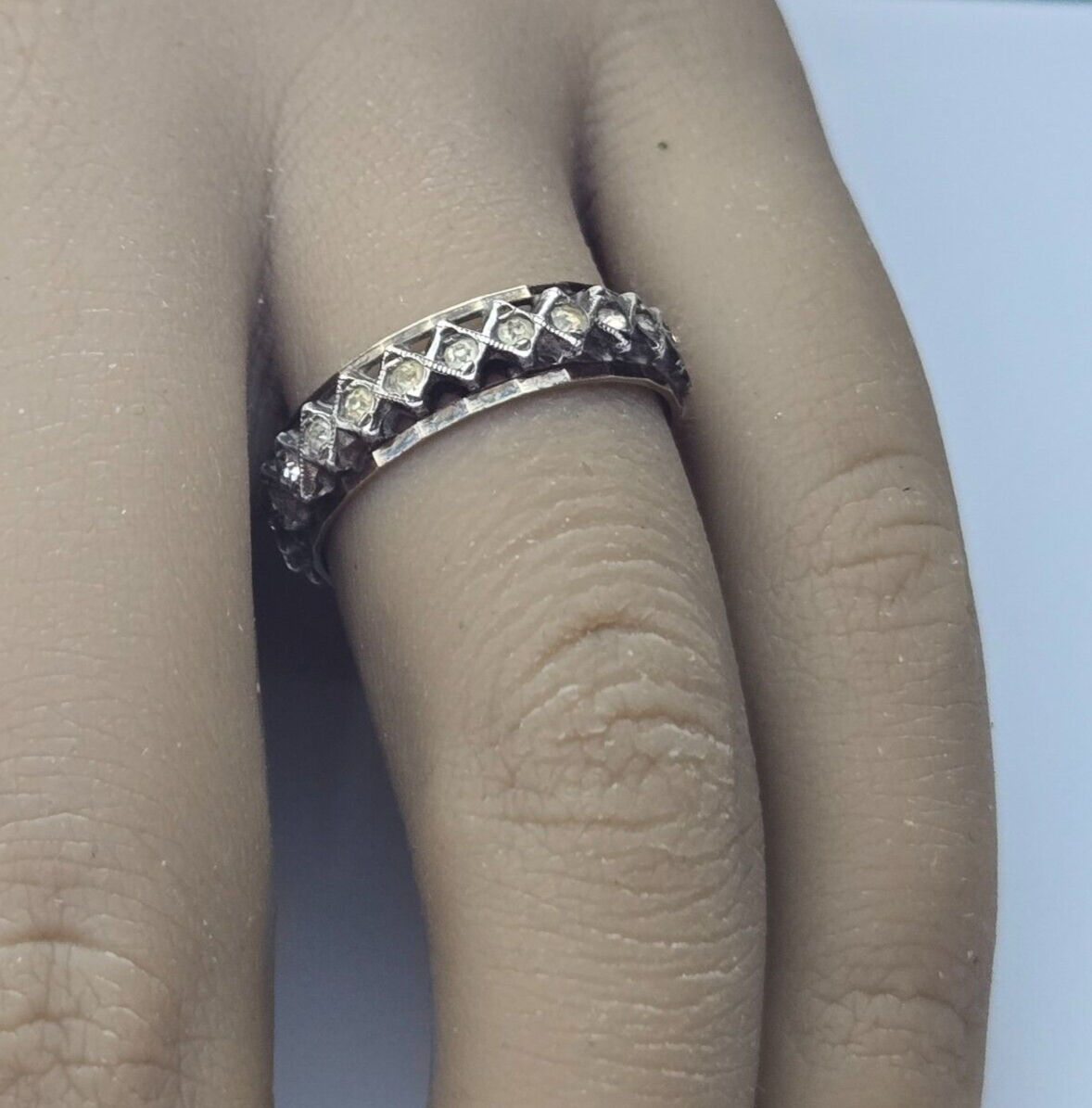 9ct Yellow Gold and Silver Full Eternity Ring Cubic Zirconia Stones Ring Size P