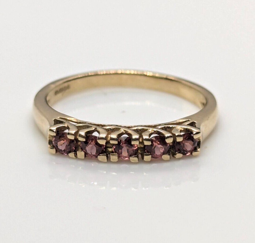 9ct Yellow Gold Ring Half Eternity Pink Cubic Zirconia Ring Size N