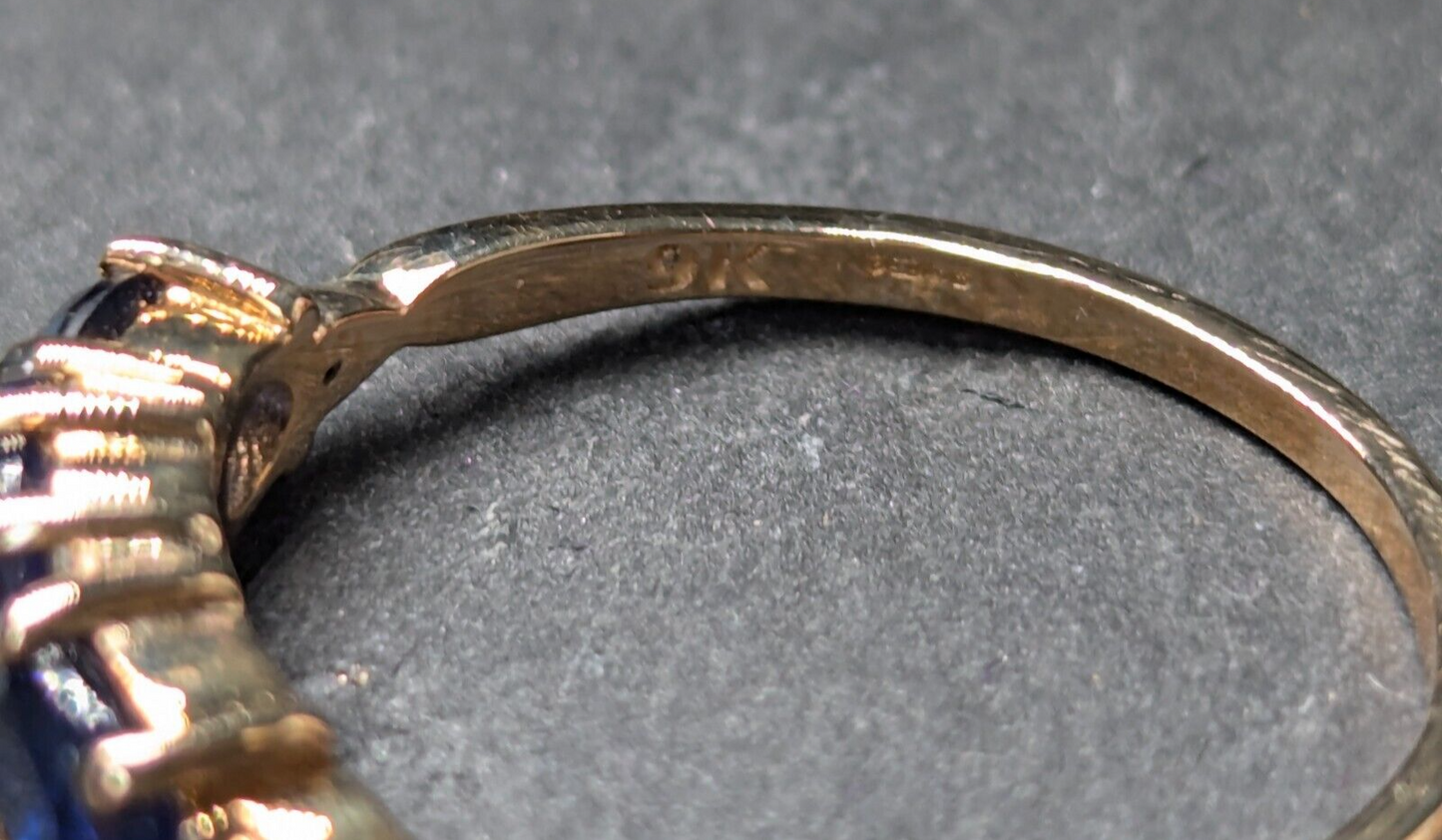 9ct Yellow Gold Ring Blue Nilamani and Diamonds Ring Size R 1/2 with Certificate