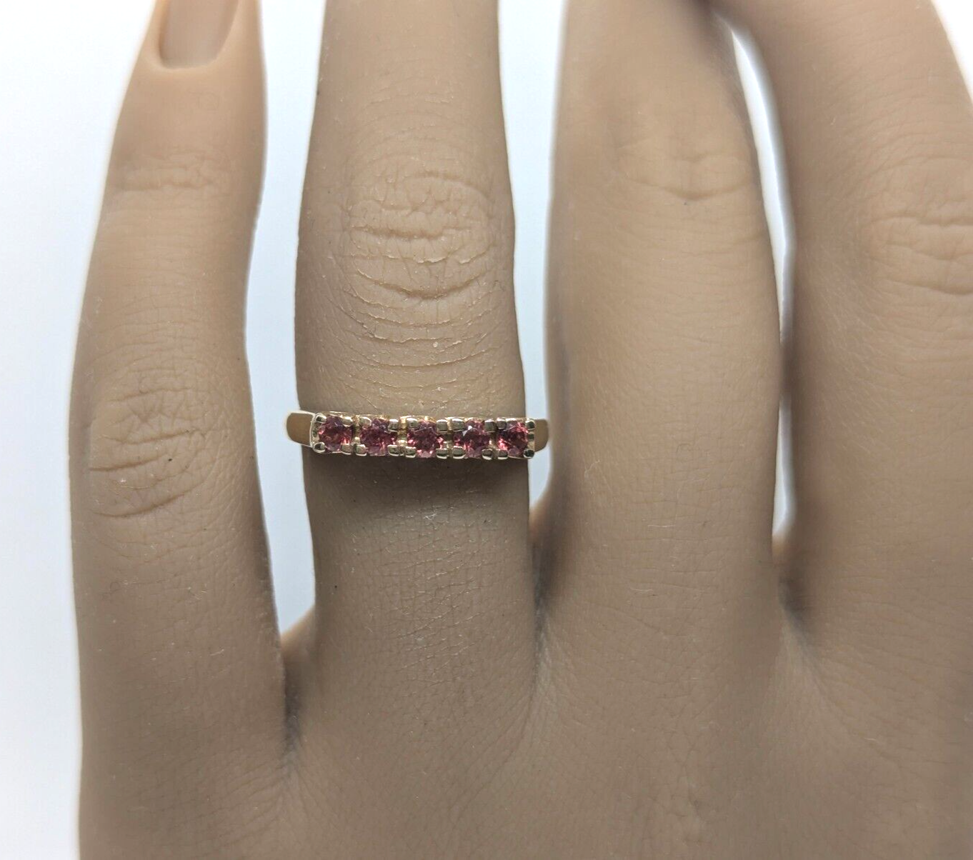 9ct Yellow Gold Ring Half Eternity Pink Cubic Zirconia Ring Size N