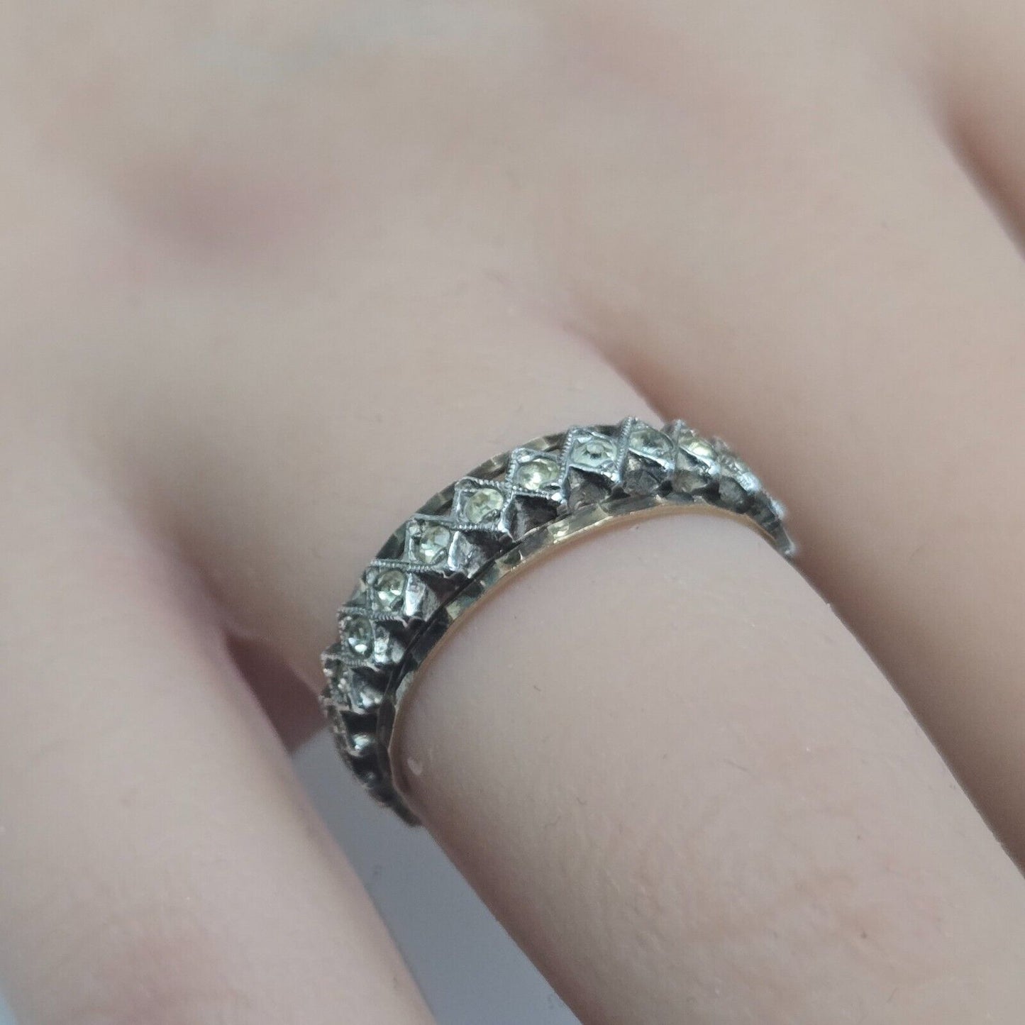 9ct Yellow Gold and Silver Full Eternity Ring Cubic Zirconia Stones Ring Size P