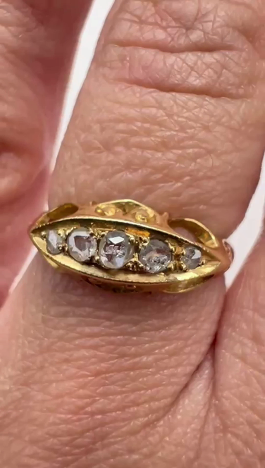 18ct Gold Georgian Ring Round Diamonds Bezels Setting UK Ring Size P