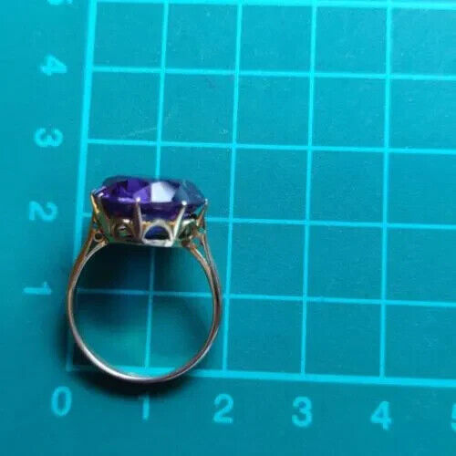 9ct Yellow Gold Ring Purple Round-Cut Alexandrite Prong Gemstone Ring Size O