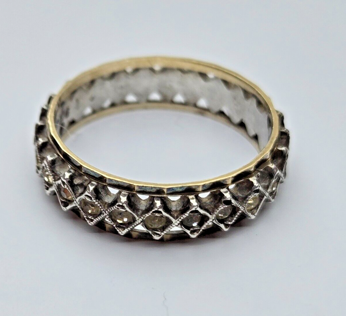 9ct Yellow Gold and Silver Full Eternity Ring Cubic Zirconia Stones Ring Size P