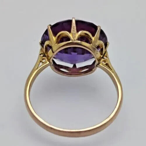 9ct Yellow Gold Ring Purple Round-Cut Alexandrite Prong Gemstone Ring Size O