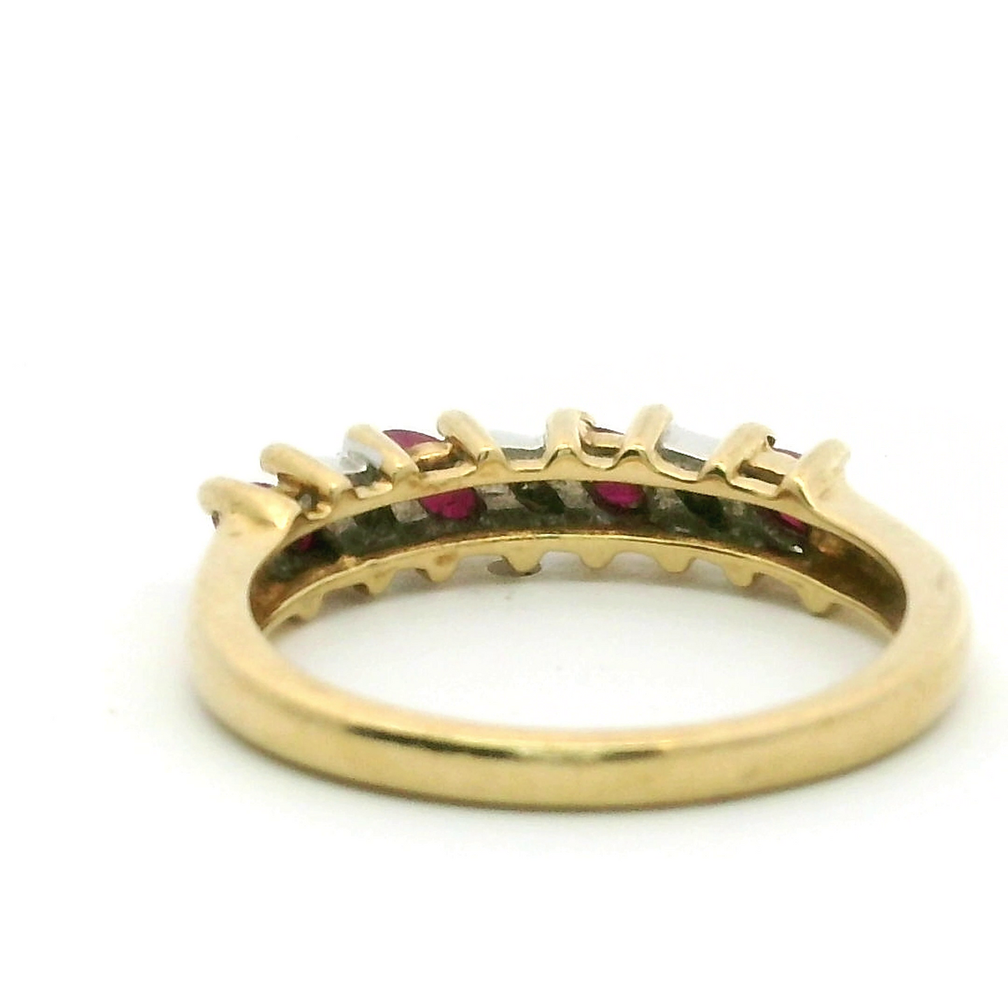 9ct Yellow Gold Red Ruby and Diamonds Prong Setting Hallmarked Ring Size L 1/2