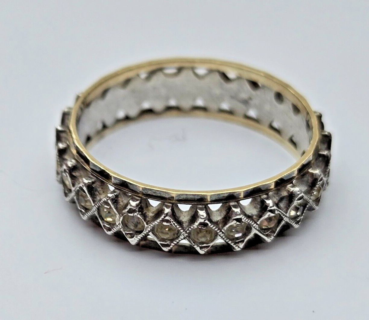 9ct Yellow Gold and Silver Full Eternity Ring Cubic Zirconia Stones Ring Size P