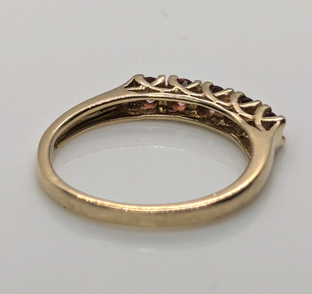 9ct Yellow Gold Ring Half Eternity Pink Cubic Zirconia Ring Size N