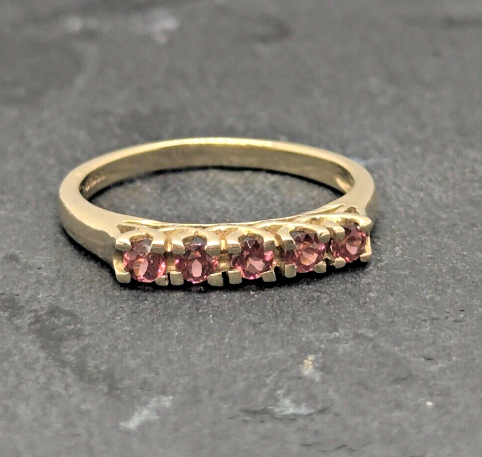 9ct Yellow Gold Ring Half Eternity Pink Cubic Zirconia Ring Size N