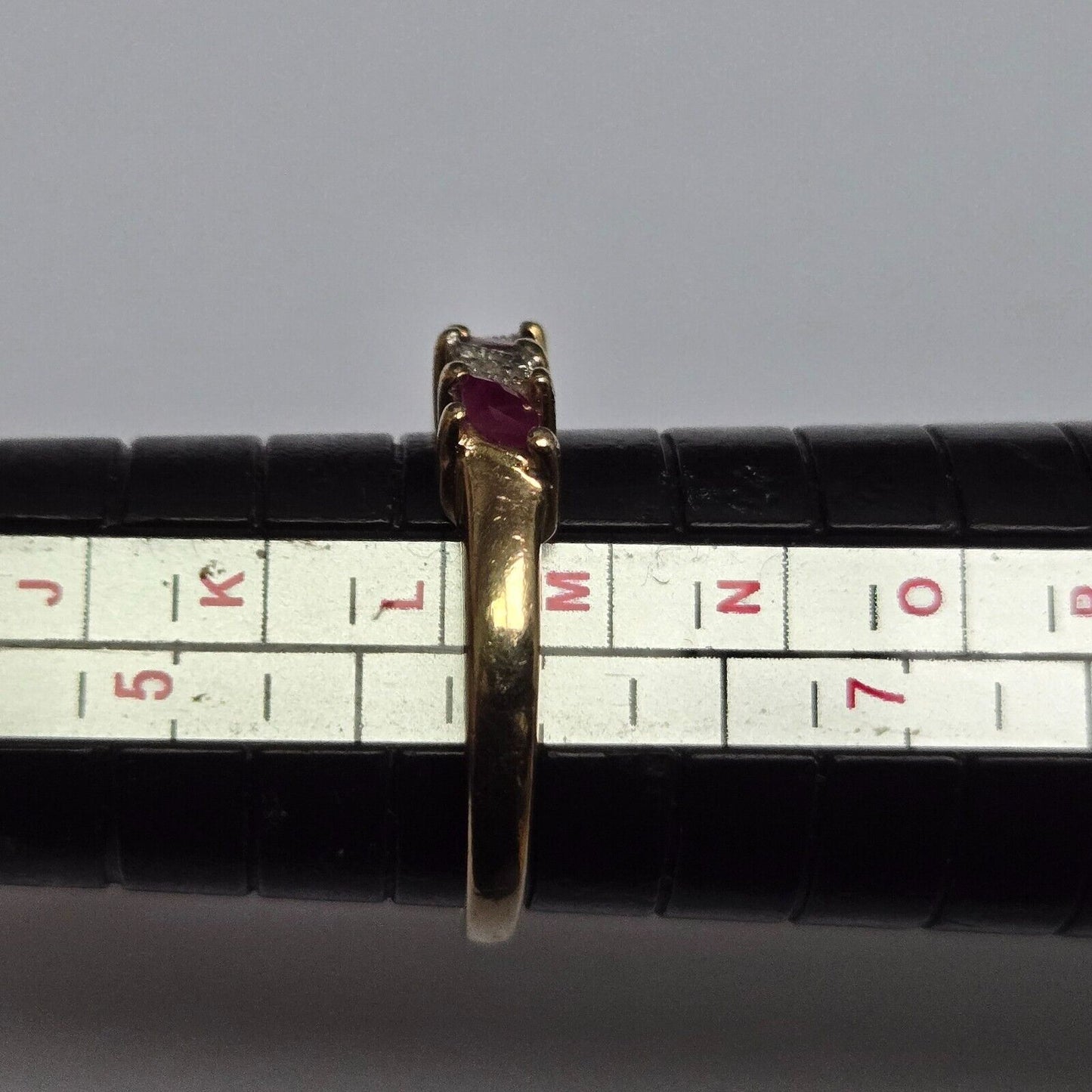 9ct Yellow Gold Red Ruby and Diamonds Prong Setting Hallmarked Ring Size L 1/2