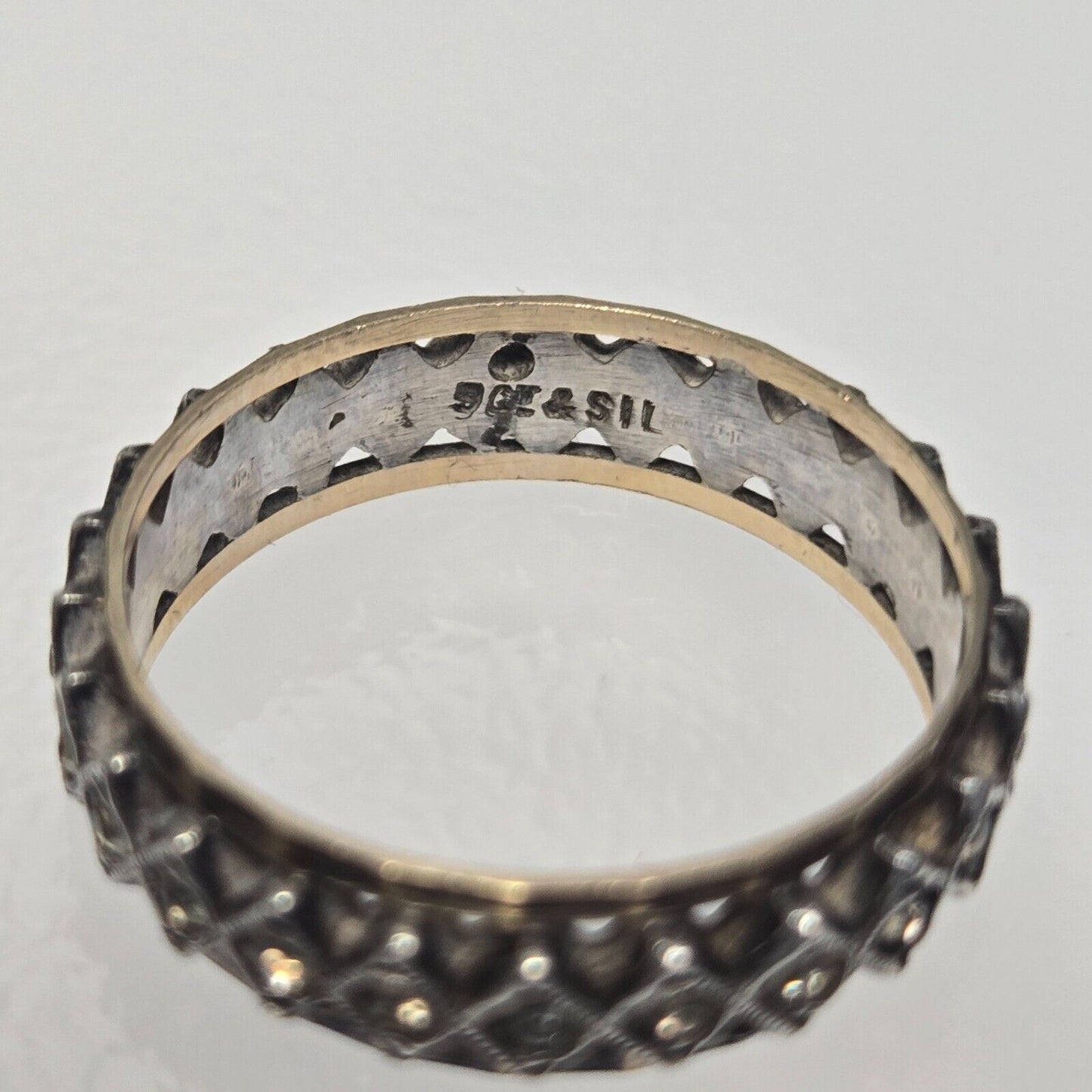 9ct Yellow Gold and Silver Full Eternity Ring Cubic Zirconia Stones Ring Size P