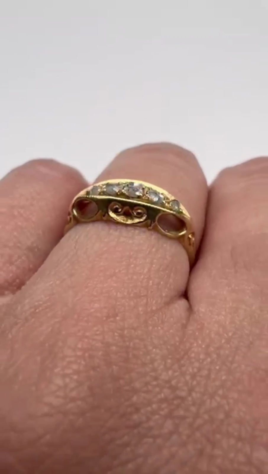 18ct Gold Georgian Ring Round Diamonds Bezels Setting UK Ring Size P