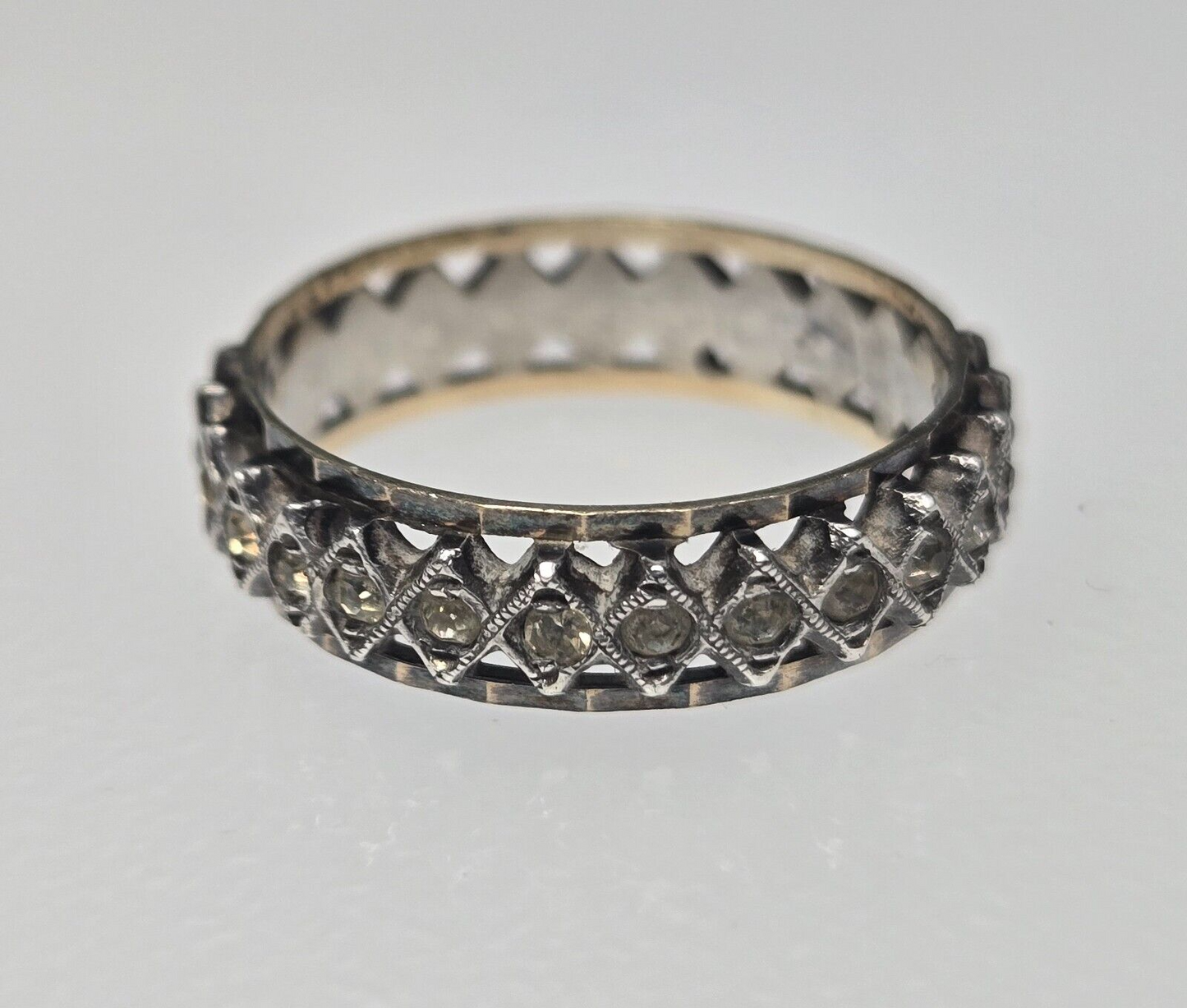 9ct Yellow Gold and Silver Full Eternity Ring Cubic Zirconia Stones Ring Size P