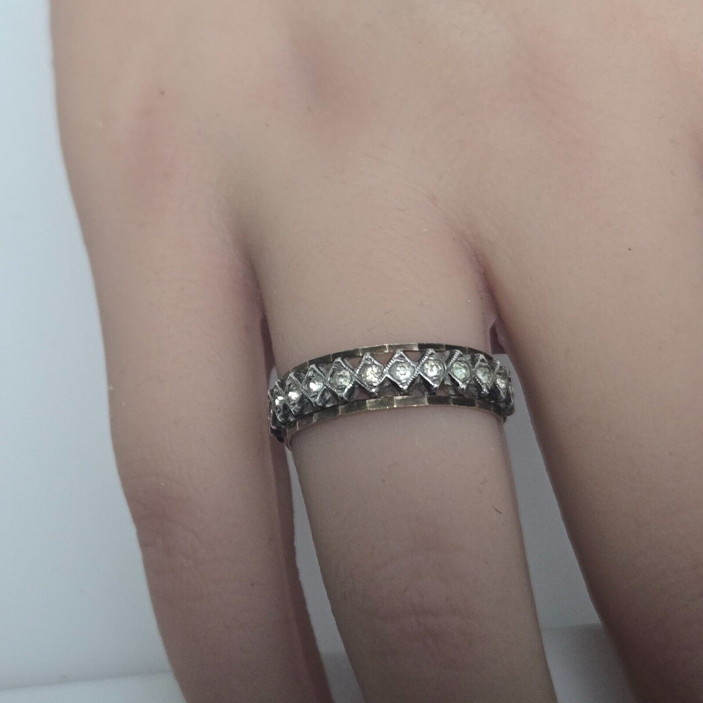 9ct Yellow Gold and Silver Full Eternity Ring Cubic Zirconia Stones Ring Size P