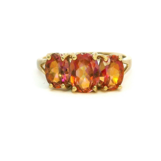 9ct Yellow Gold Ring Orange Topaz Three Stone Setting Gemstones Ring Size P