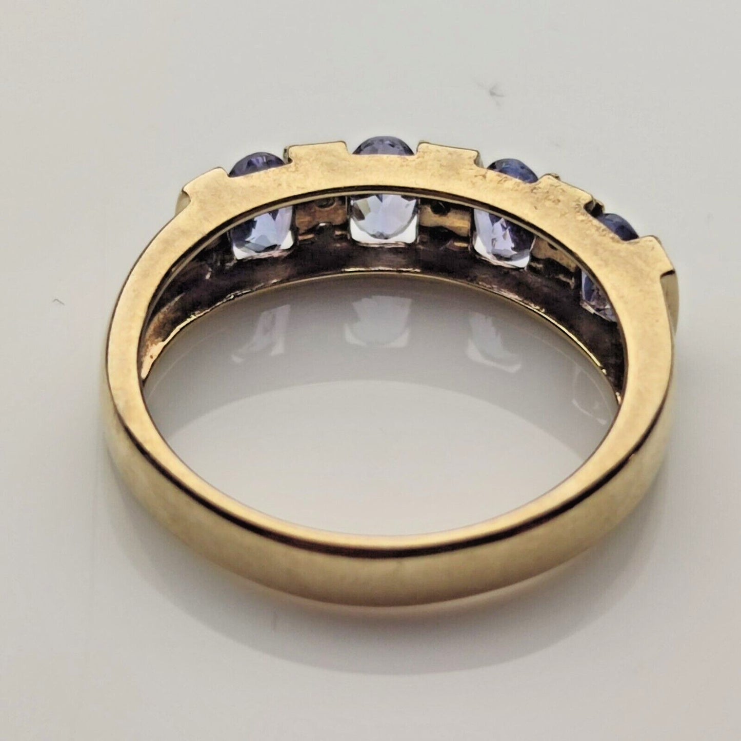 9ct Yellow Gold Ring Blue Tanzanite and Diamonds Ring Size O 1/2