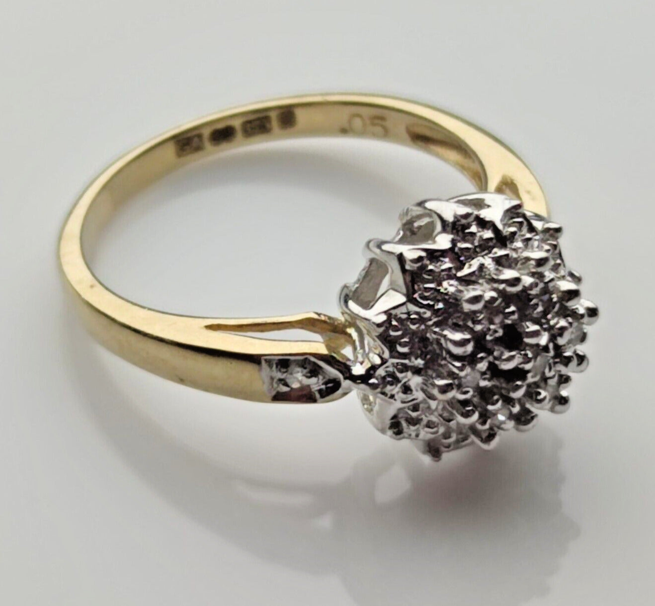 9ct Yellow Gold Ring Diamond 0.05ct Cluster Prong Setting UK Ring Size L
