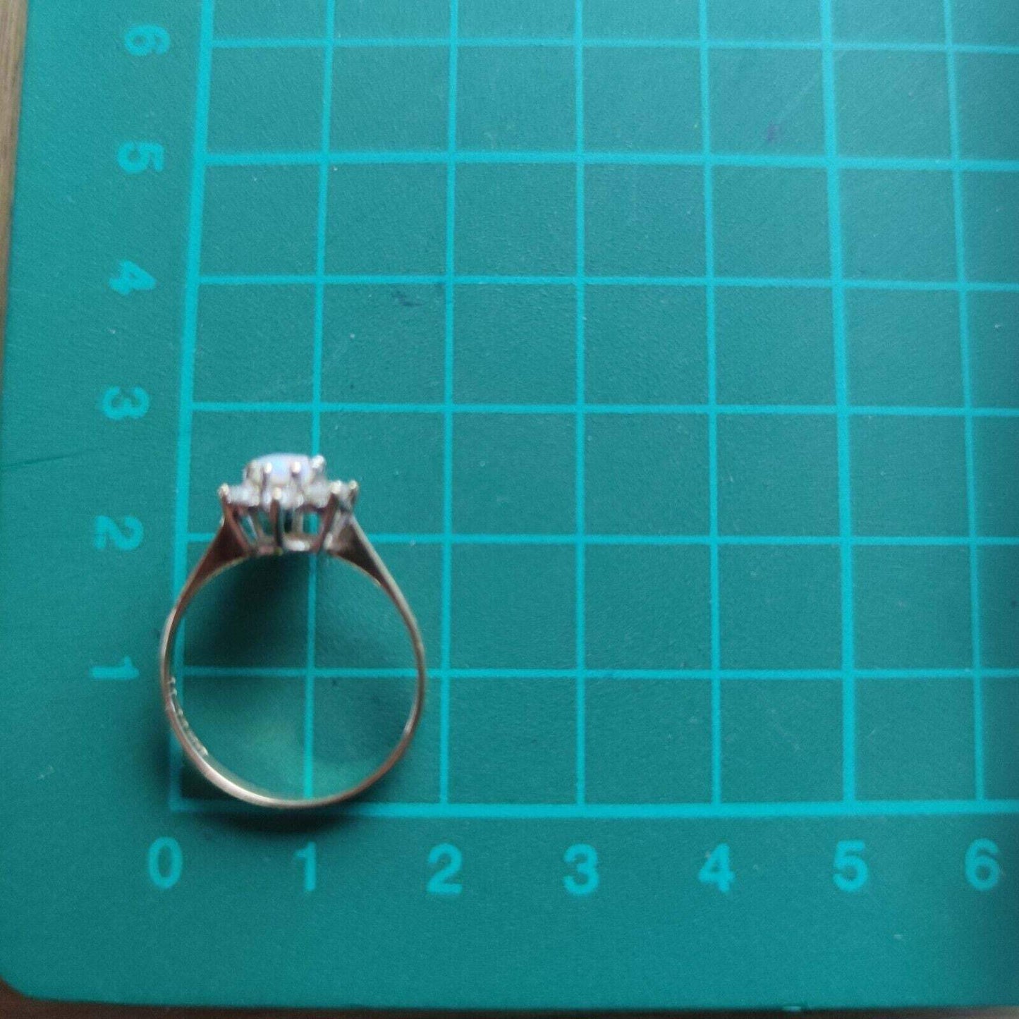 9ct Yellow Gold Ring Oval White Opal Halo Setting Gemstones UK Ring Size P
