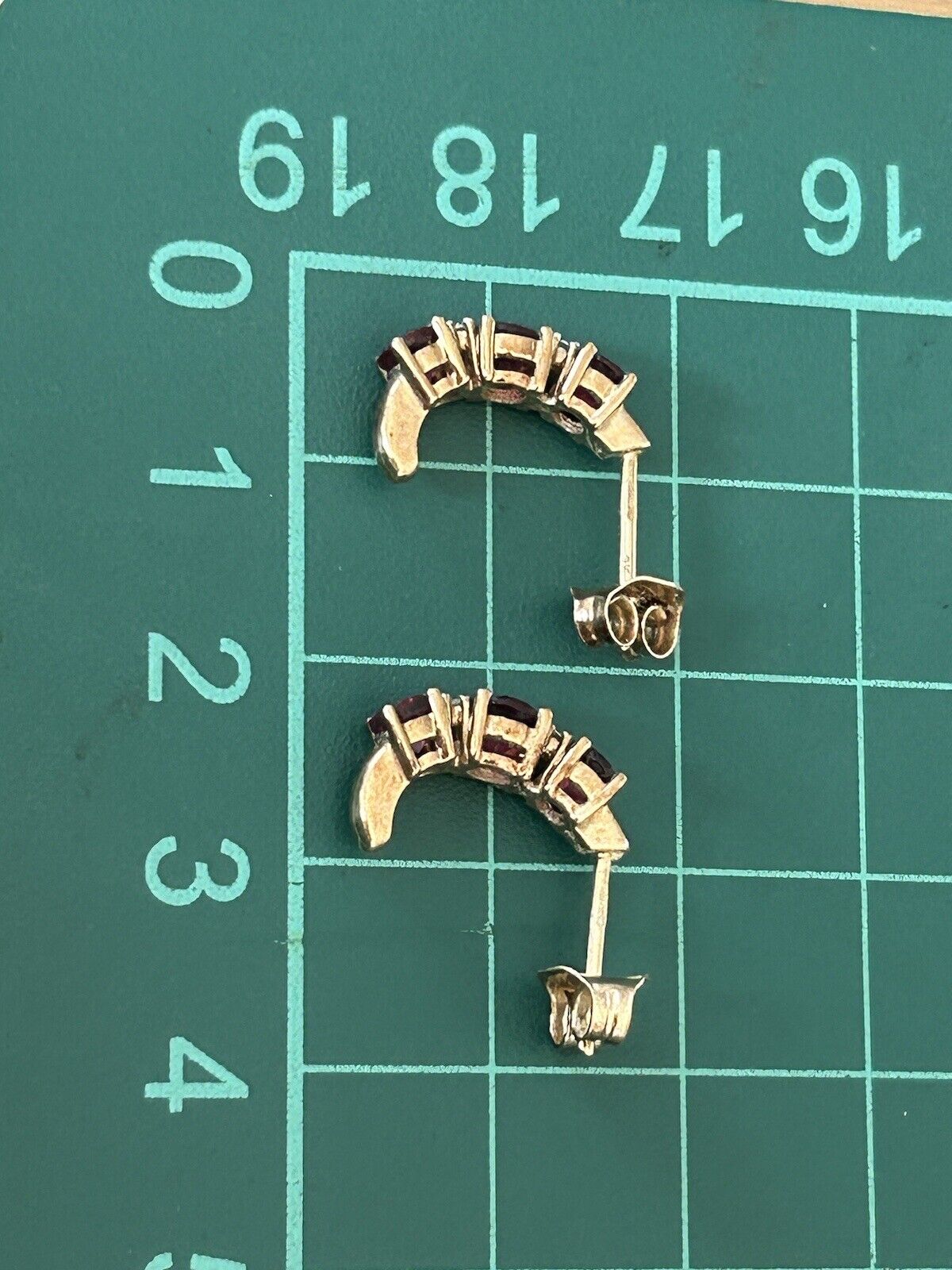 9ct Yellow Gold Half Cuff Earrings Tourmaline Diamond Stud Earrings Half Hoop