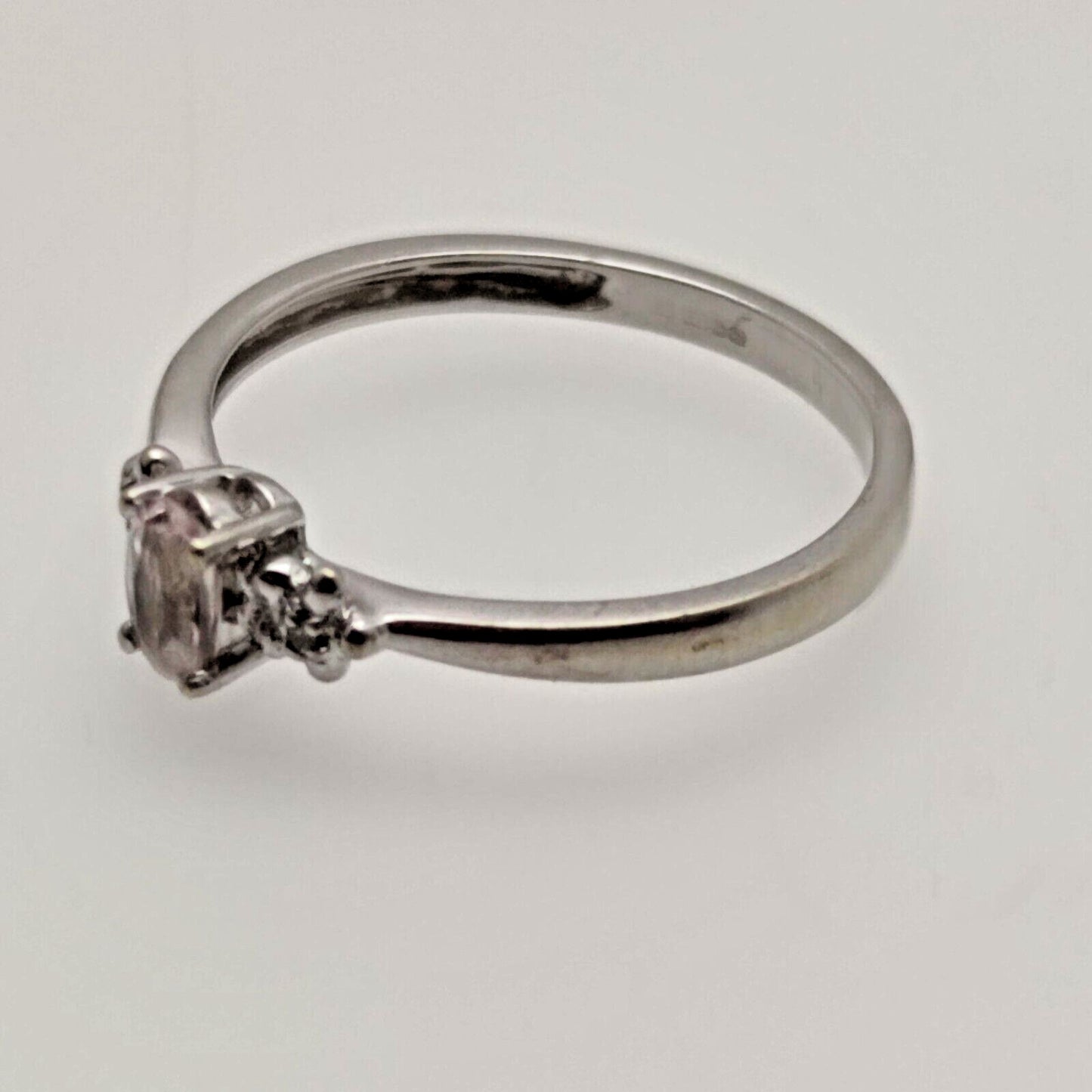9ct White Gold Ring Rose Quartz and Diamond Natural Gemstones UK Ring Size O