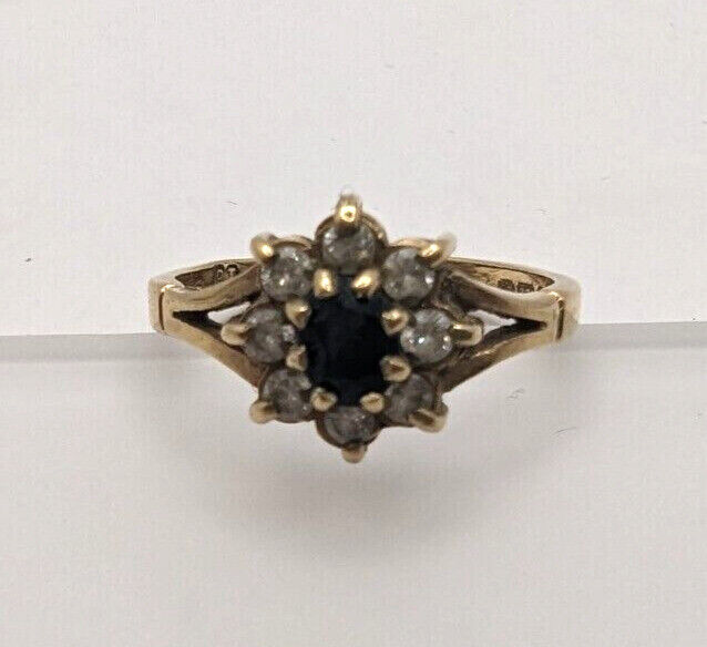 9ct Yellow Gold Ring Blue Sapphire Gold Ring UK Ring Size M 1/2 9k Gold