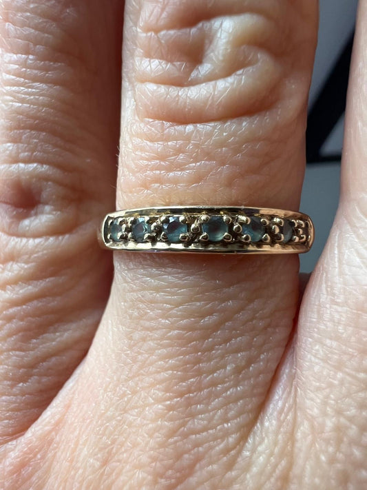 9ct Yellow Gold Ring Green Emerald Natural Gemstones UK Ring Size N 1/2