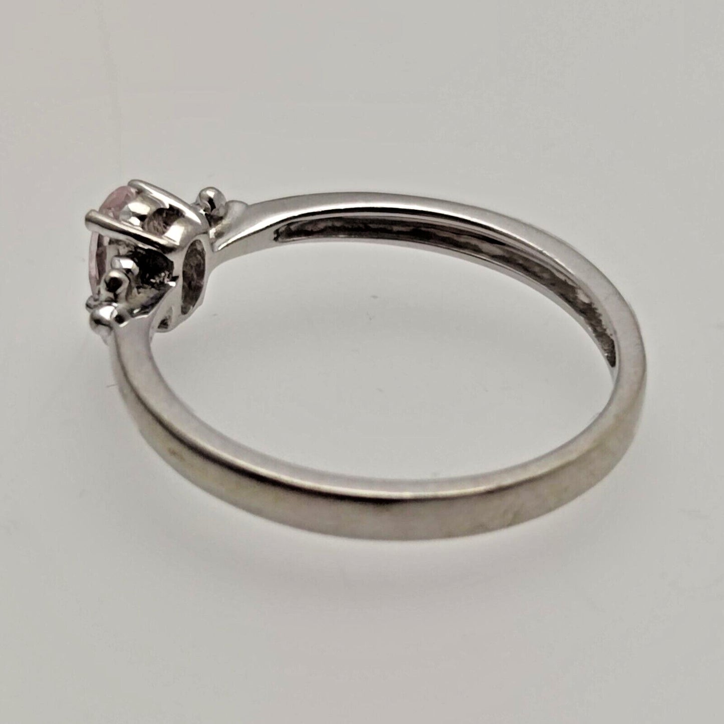 9ct White Gold Ring Rose Quartz and Diamond Natural Gemstones UK Ring Size O