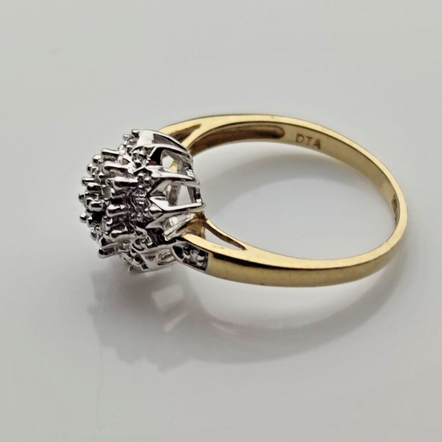 9ct Yellow Gold Ring Diamond 0.05ct Cluster Prong Setting UK Ring Size L