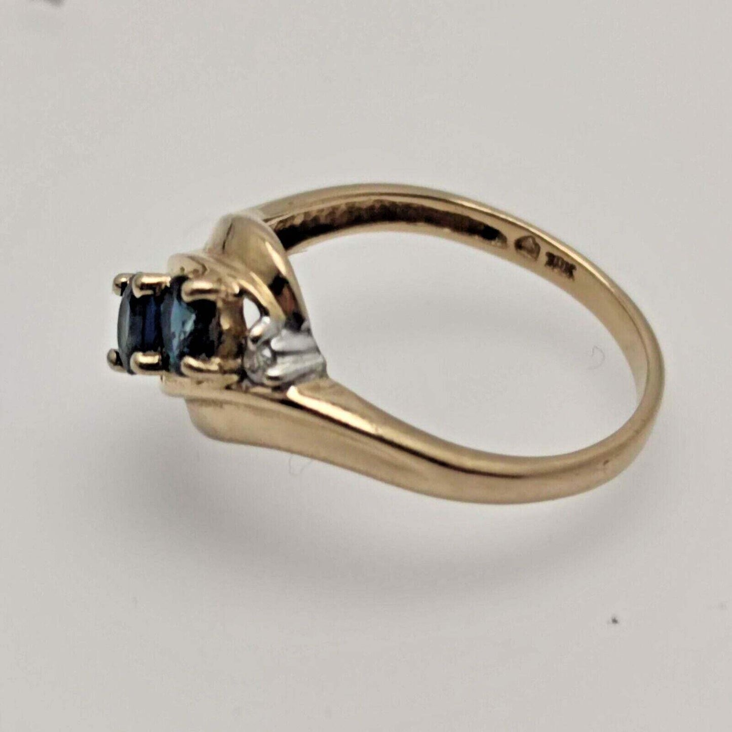 9ct Yellow Gold Ring Size N 1/2 Blue Sapphire & Diamonds Stones Solid Gold