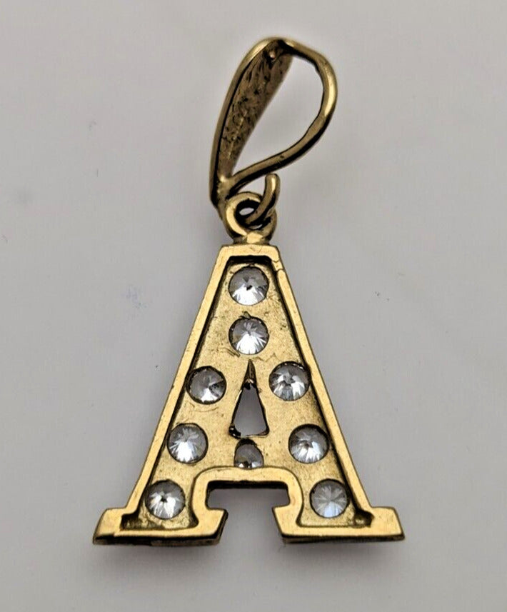 9ct Yellow Gold Letter A Pendant Colourless Cubic Zirconia Size: 32mm x 17mm