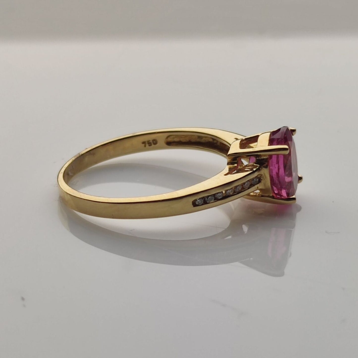 18ct Yellow Gold Ring Pink Kunzite & Diamond Channel Set Ring Size N 1/2